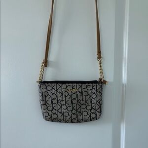 Calvin Klein Black and Tan Crossbody Bag with Adjustable Strap
